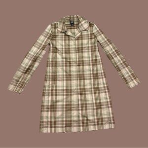 GAP Brown, Cream & Green Plaid Long Sleeve Coat Dress